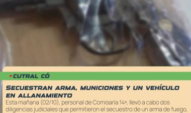 Cutral Co secuestran arma, municiones y un vehiculo en allanamiento