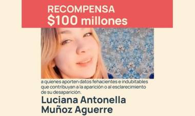 Suben a cien millones de pesos la recompensa por Luciana Muñoz