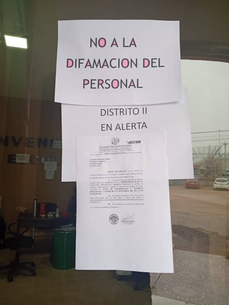 Plaza Huincul: Desde el Distrito II de Educación denuncian «violencia laboral» y realizan un quite de colaboraciones